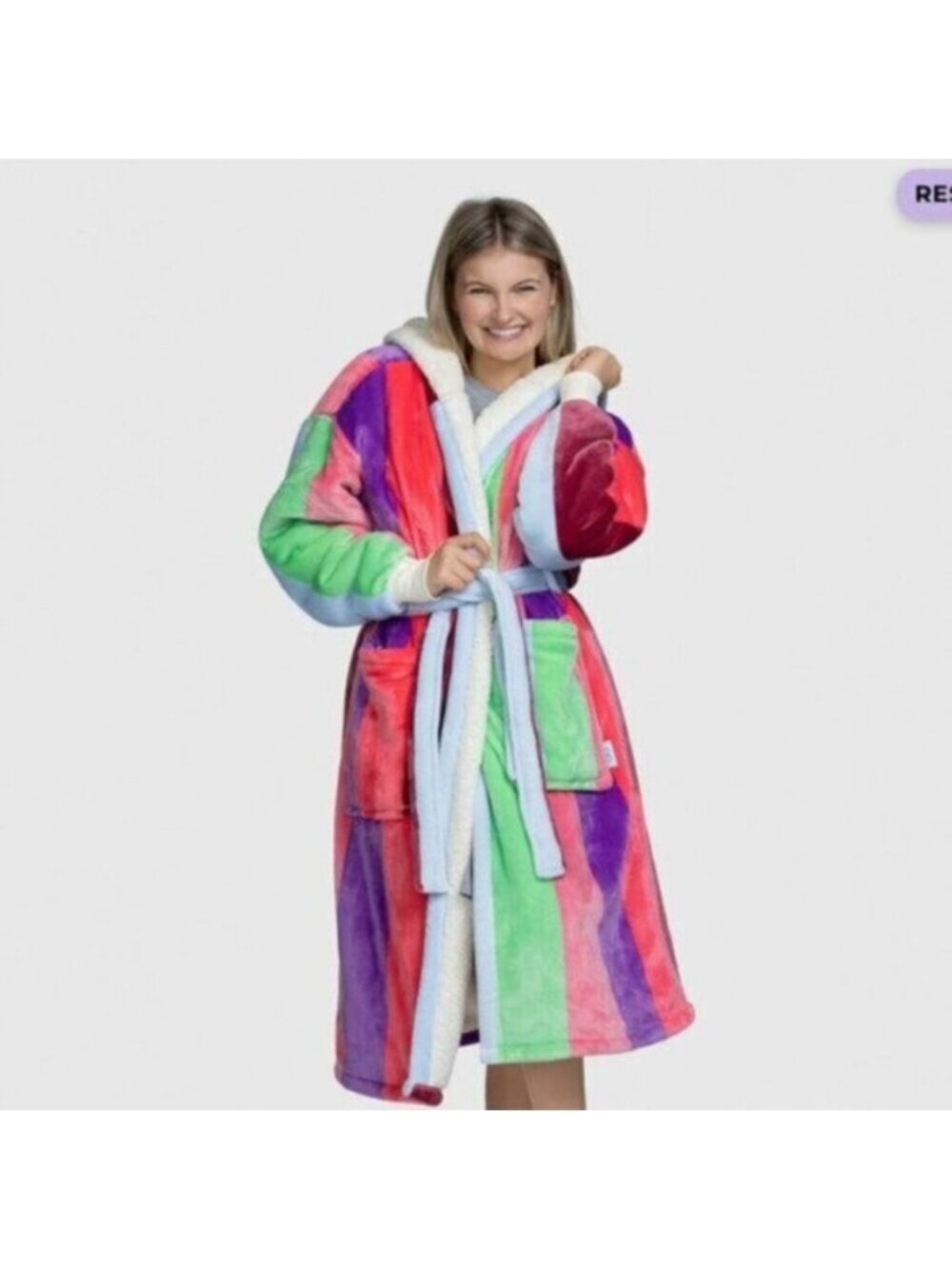 The Oodie Sherpa Robe Multi Stripe NWT